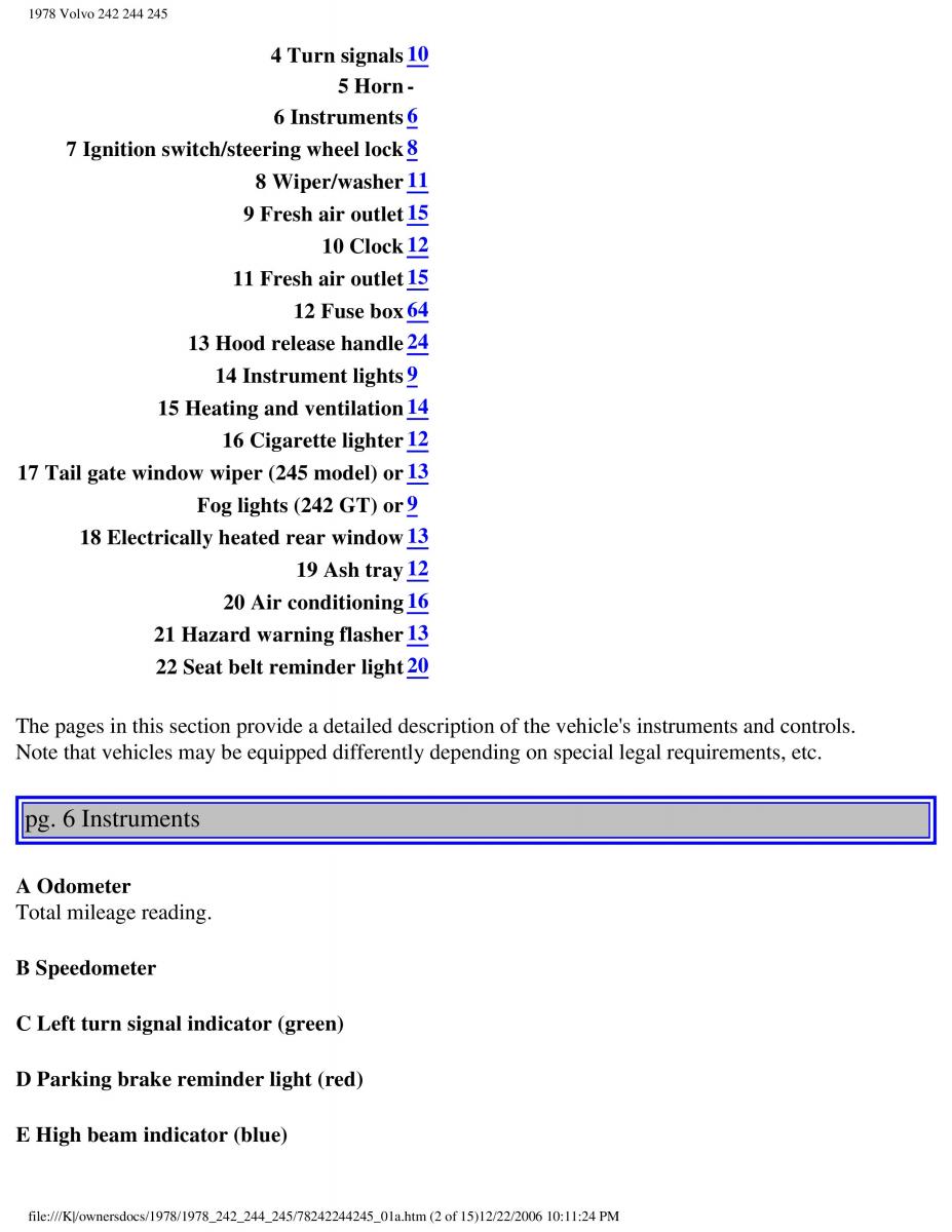 Volvo 242 244 245 owners manual / page 6