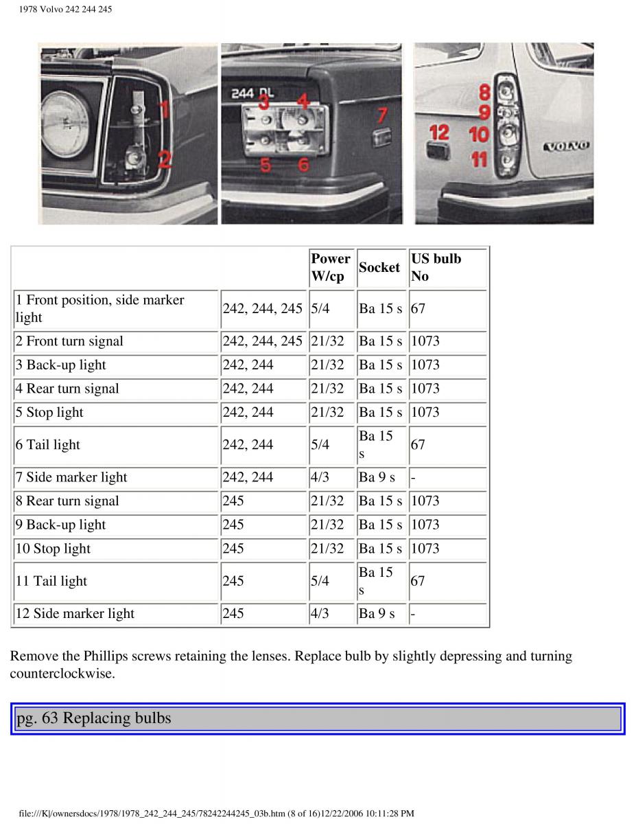 Volvo 242 244 245 owners manual / page 70