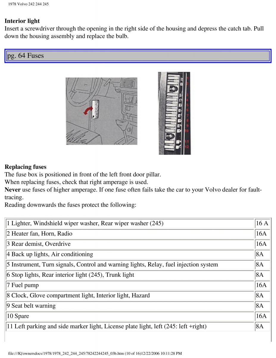 Volvo 242 244 245 owners manual / page 72