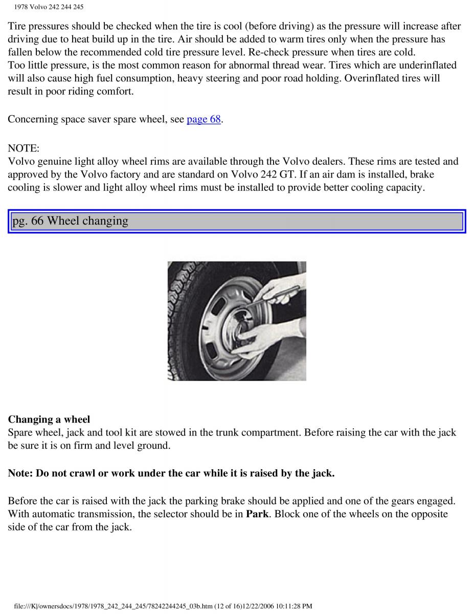 Volvo 242 244 245 owners manual / page 74