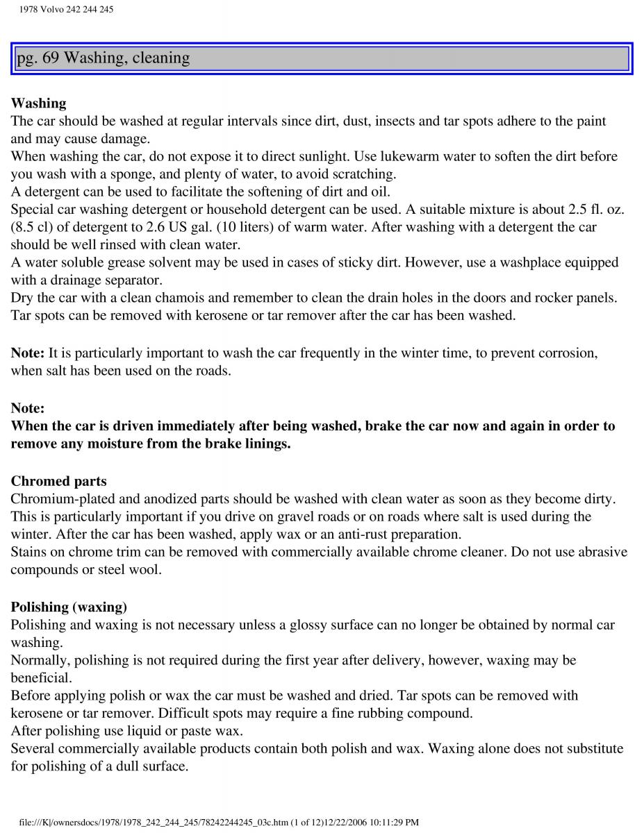 Volvo 242 244 245 owners manual / page 79