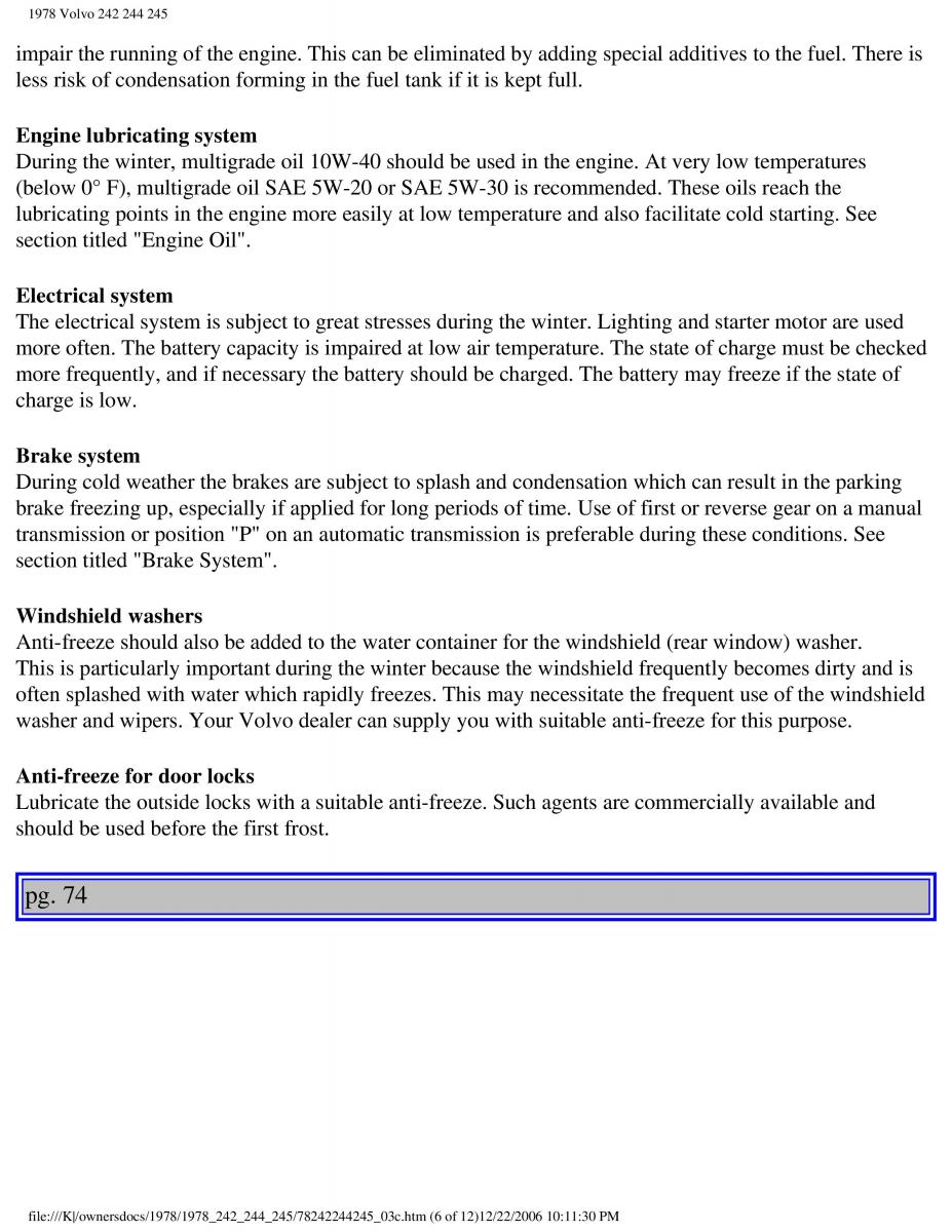 Volvo 242 244 245 owners manual / page 84