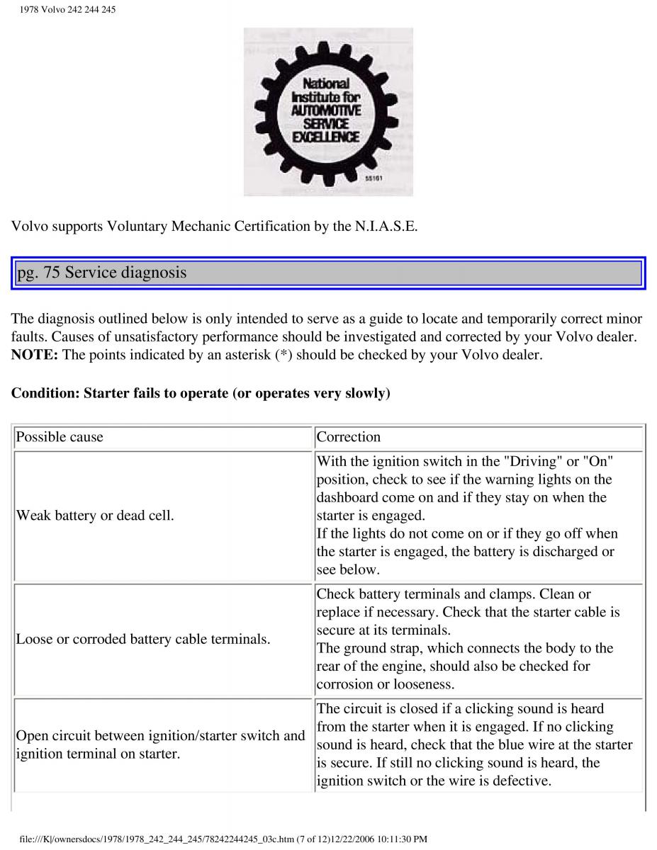 Volvo 242 244 245 owners manual / page 85