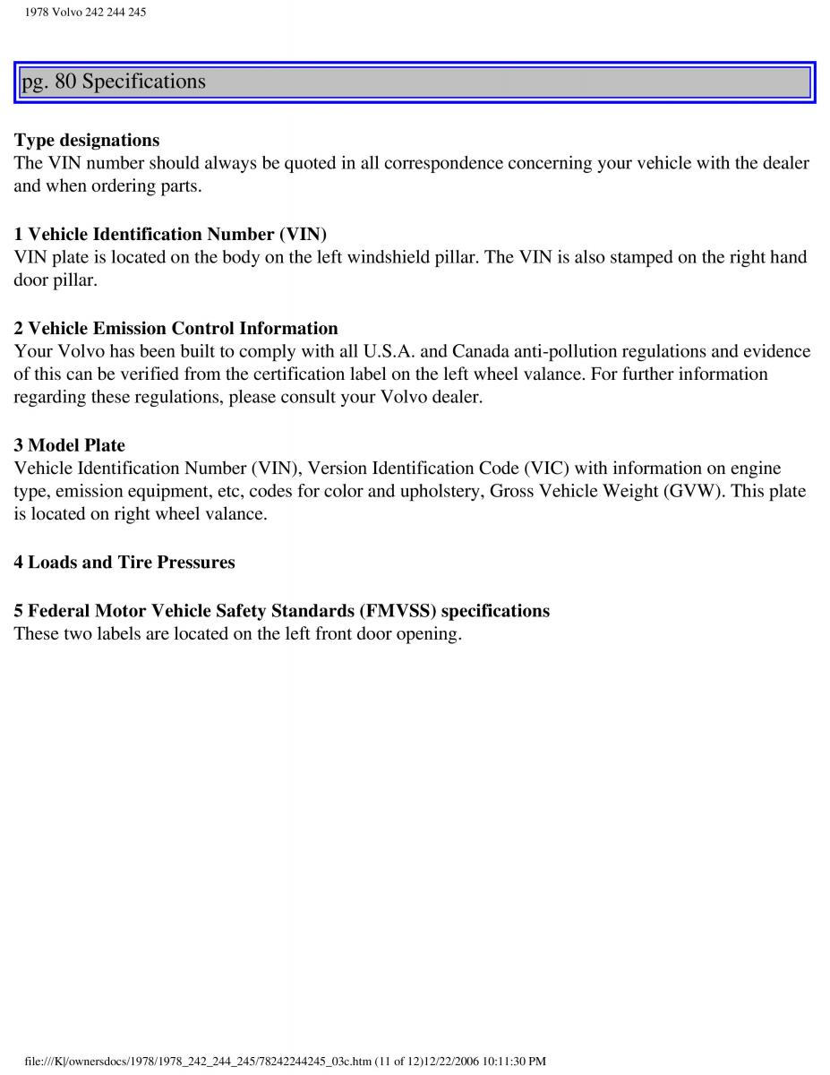 Volvo 242 244 245 owners manual / page 89