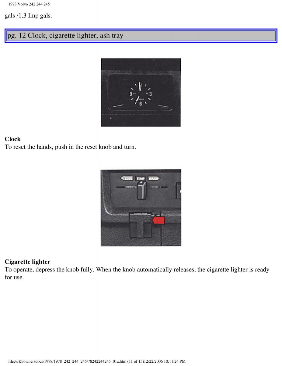 Volvo 242 244 245 owners manual / page 15