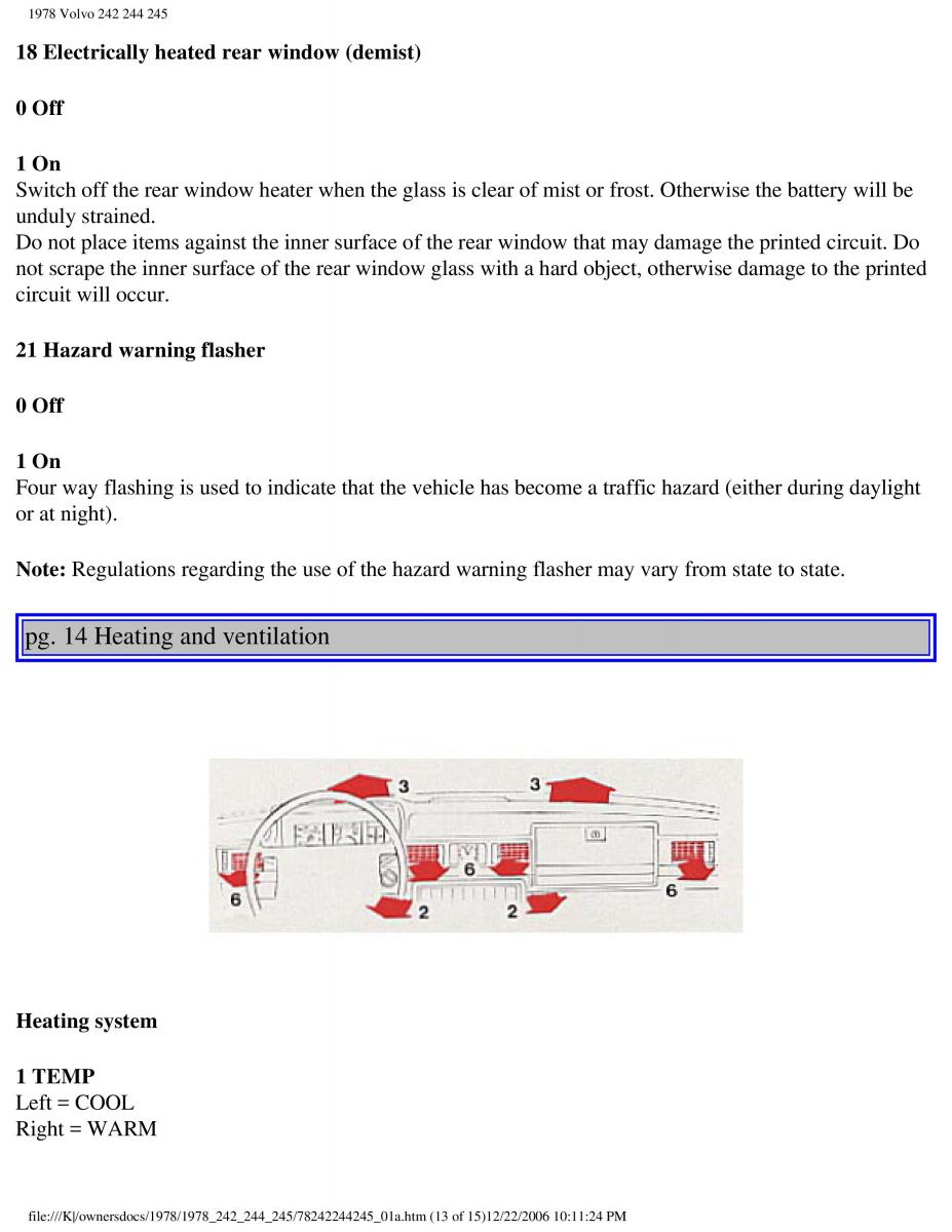 Volvo 242 244 245 owners manual / page 17