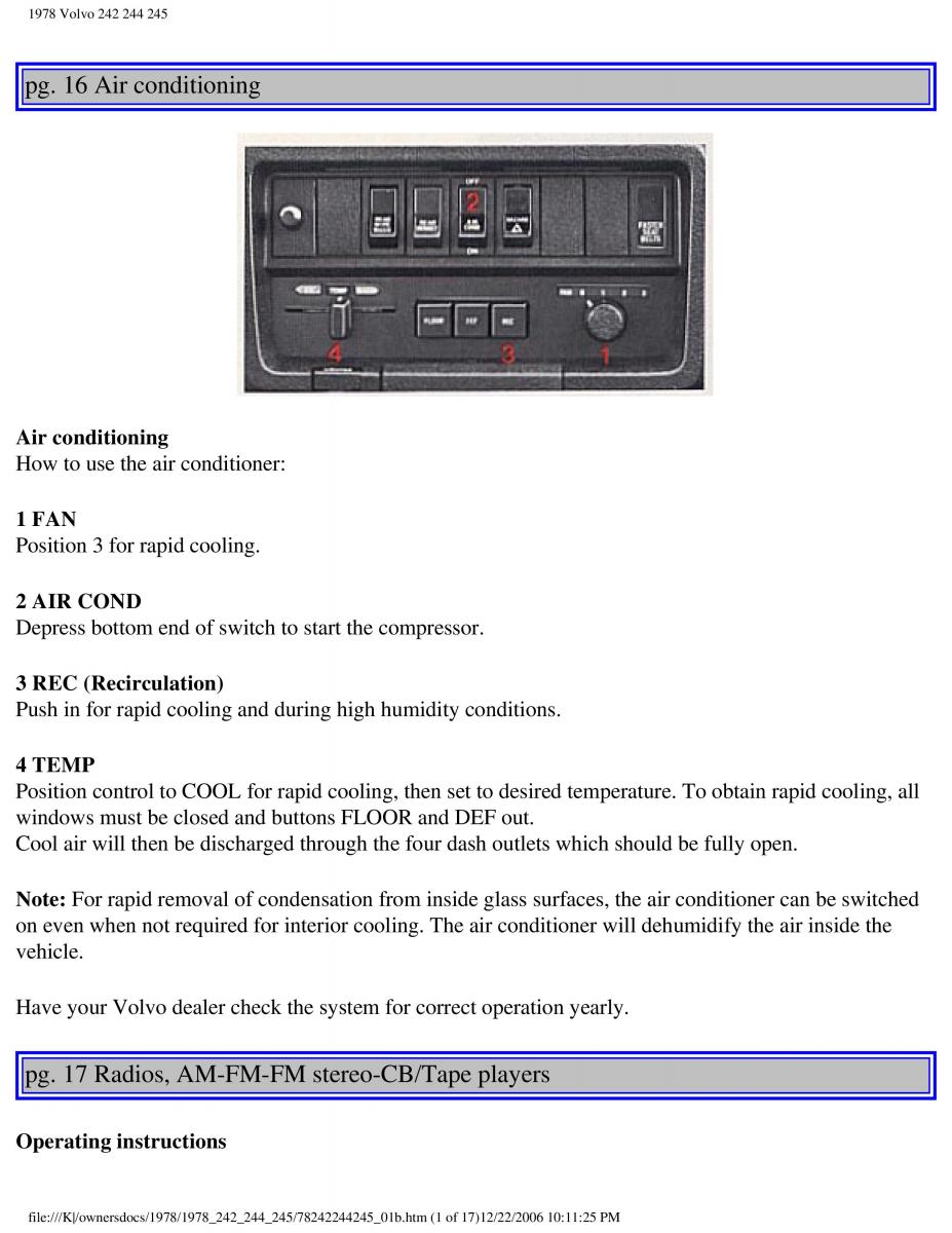 Volvo 242 244 245 owners manual / page 20