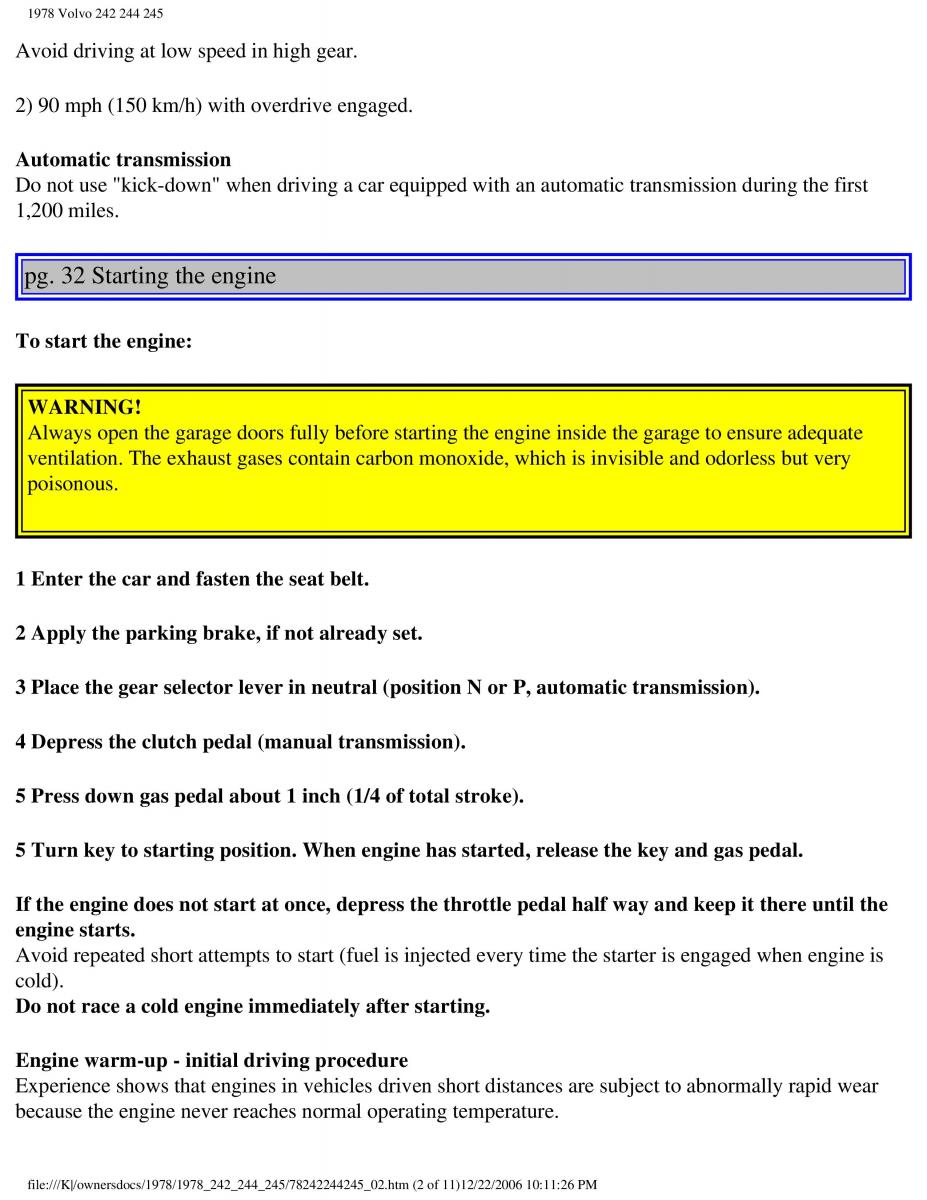 Volvo 242 244 245 owners manual / page 38