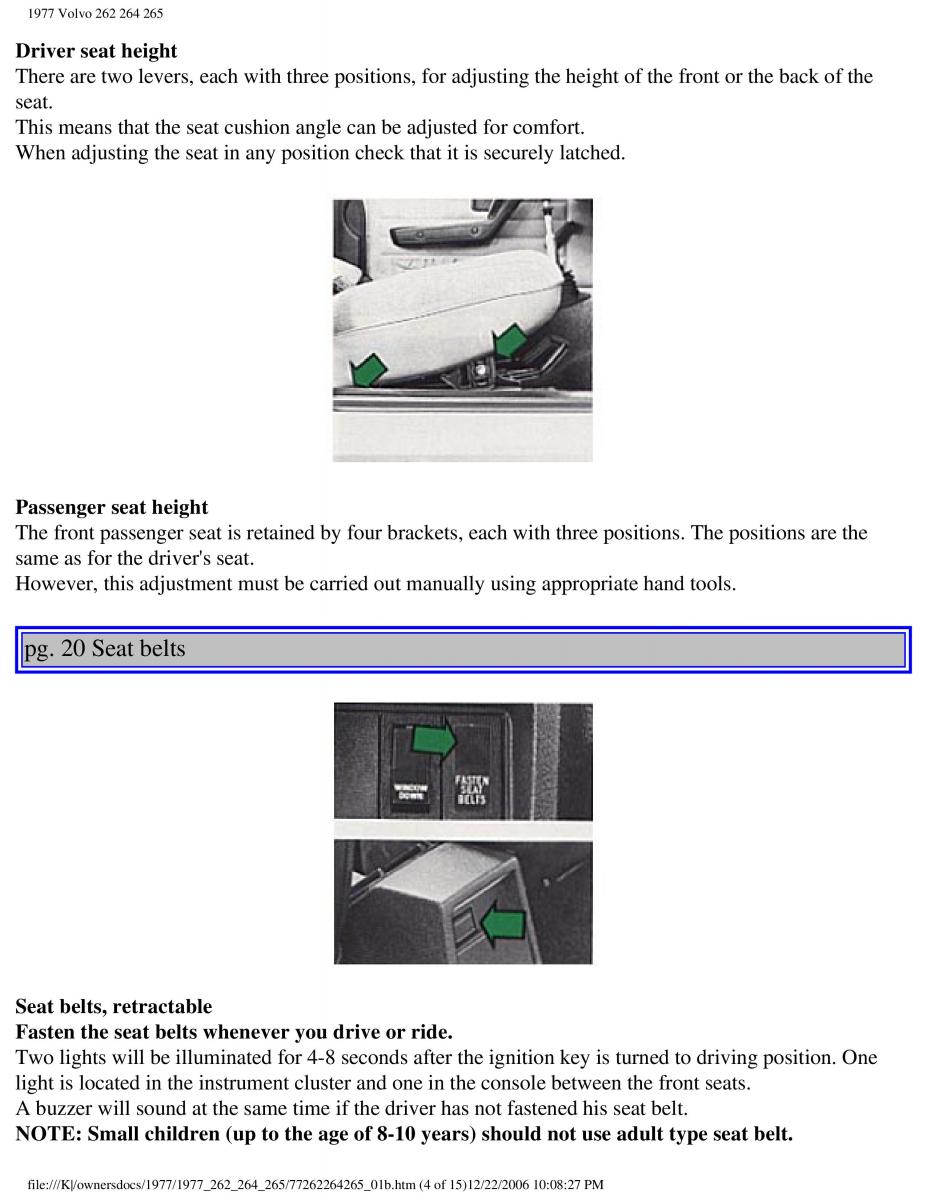 Volvo 262 264 265 owners manual / page 22