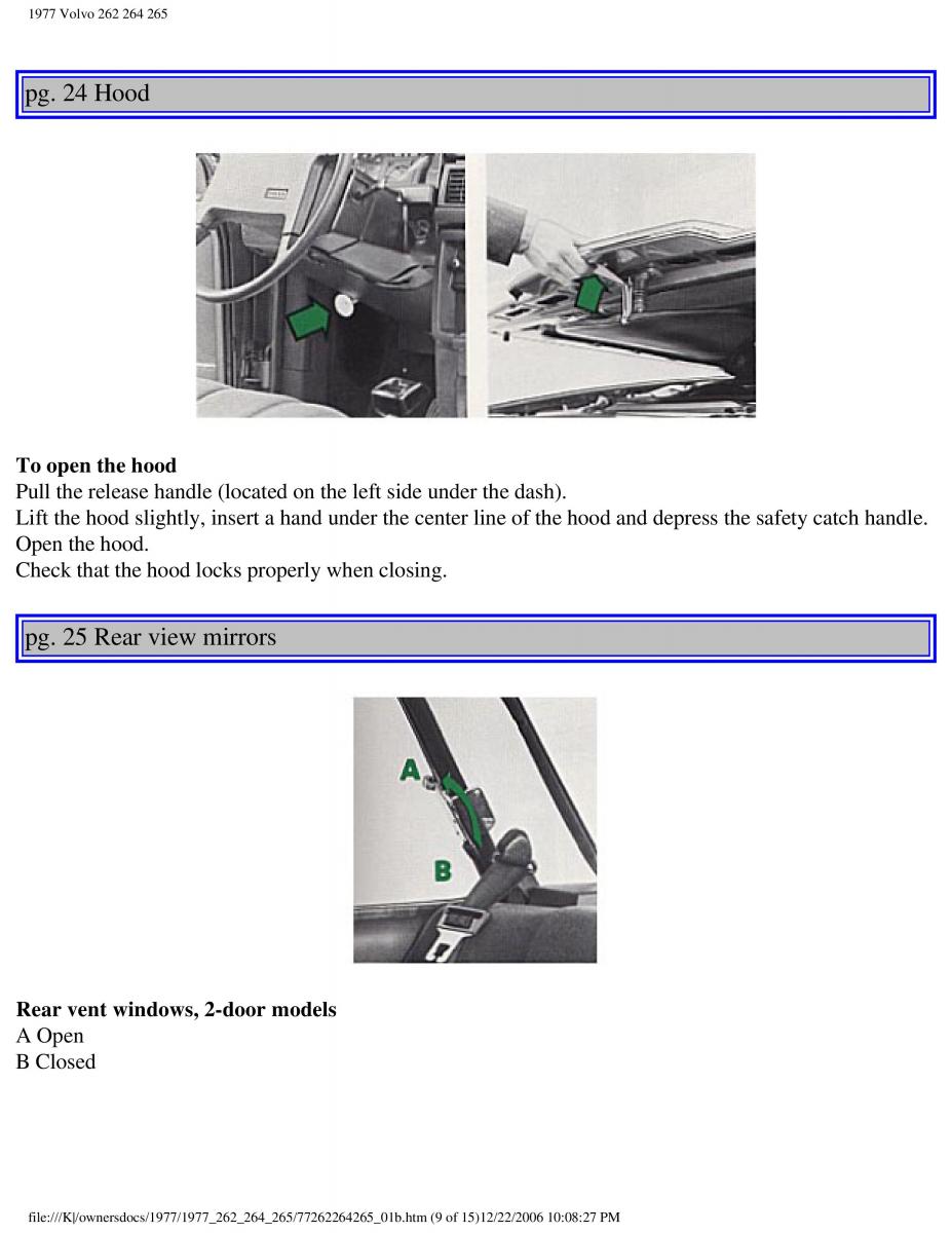 Volvo 262 264 265 owners manual / page 27