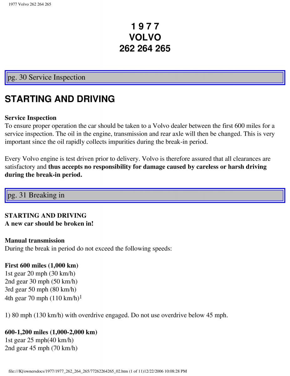 Volvo 262 264 265 owners manual / page 34