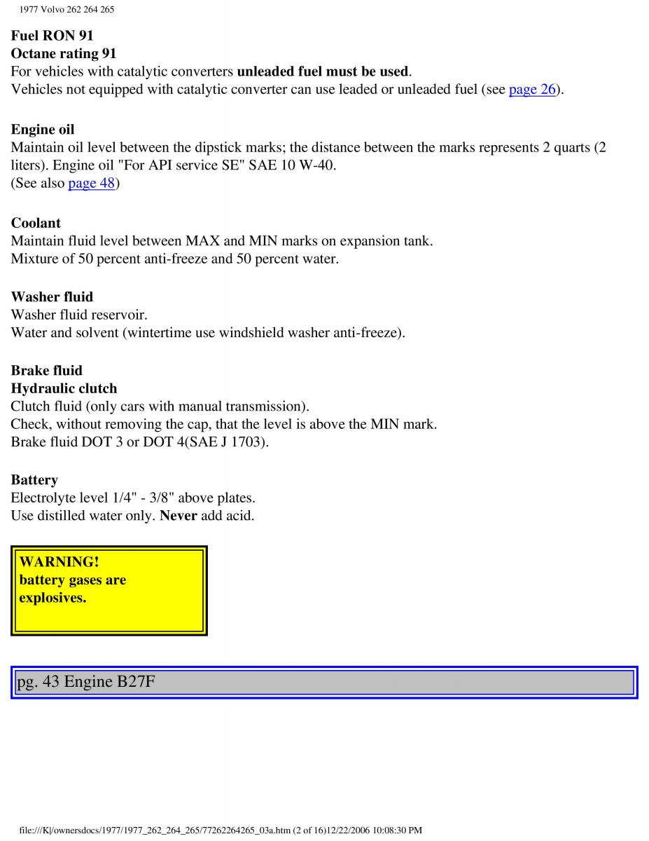 Volvo 262 264 265 owners manual / page 46