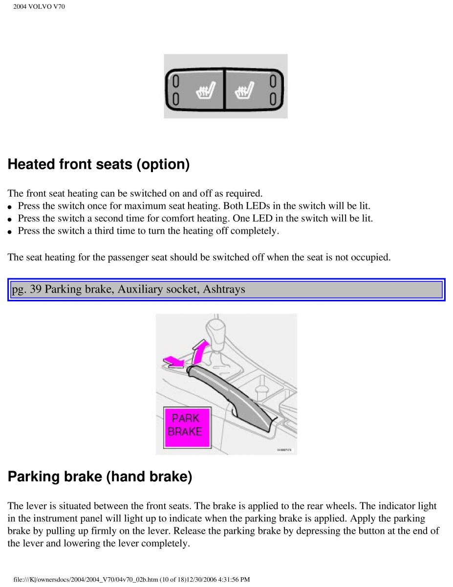 manual  Volvo V70 II 2 owners manual / page 62