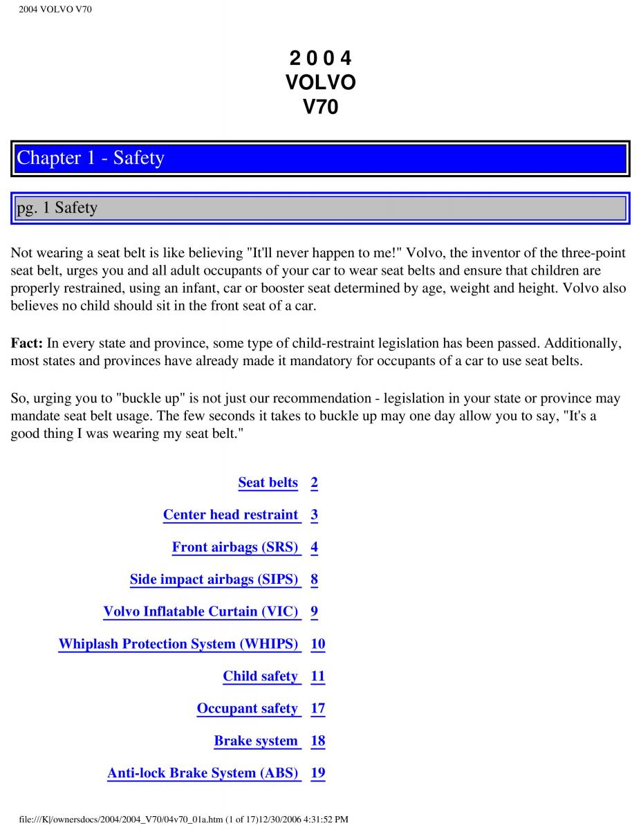 Volvo V70 II 2 owners manual / page 7