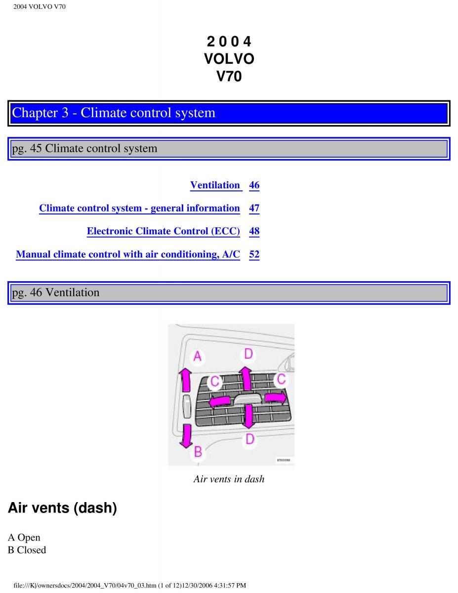 manual  Volvo V70 II 2 owners manual / page 71