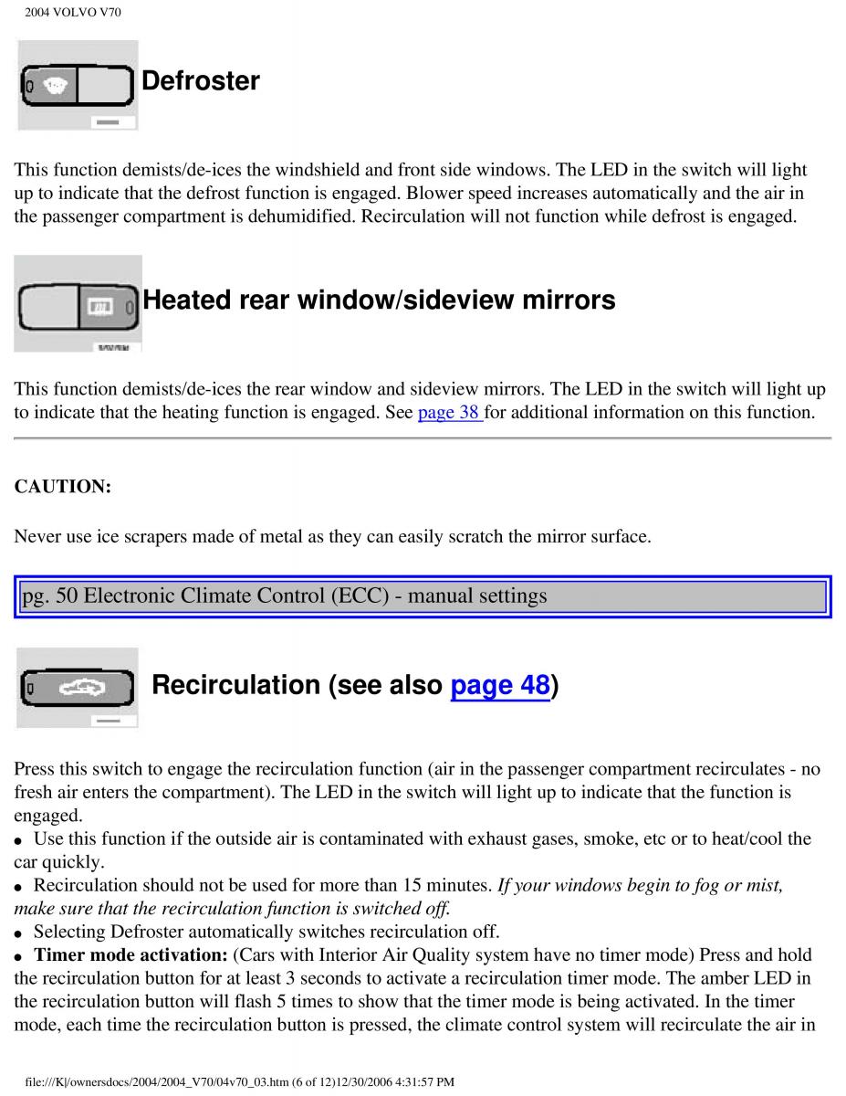 manual  Volvo V70 II 2 owners manual / page 76