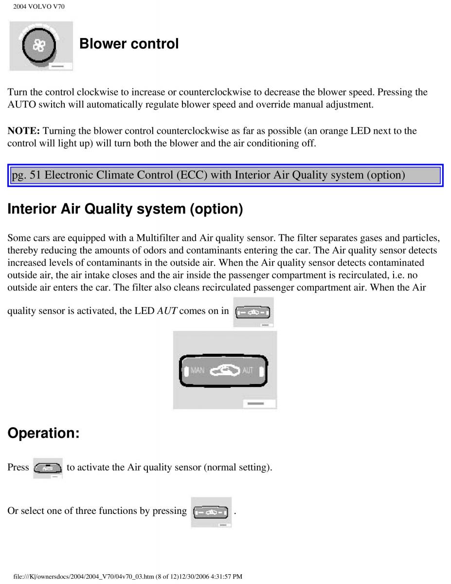 manual  Volvo V70 II 2 owners manual / page 78