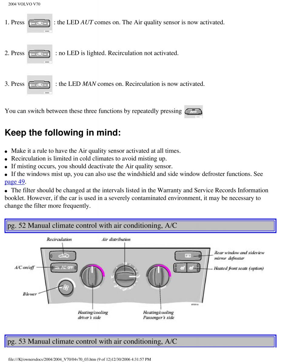 manual  Volvo V70 II 2 owners manual / page 79