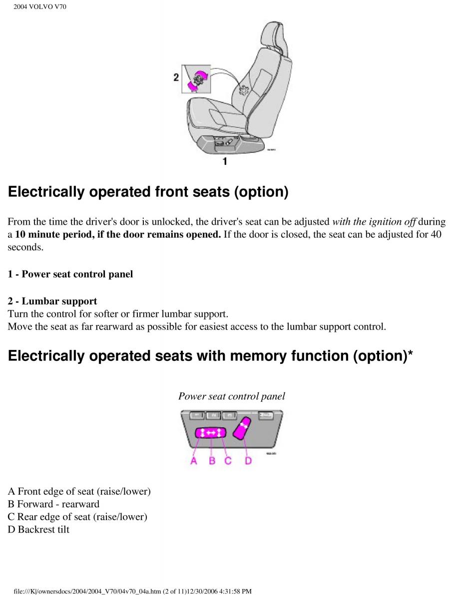 manual  Volvo V70 II 2 owners manual / page 84