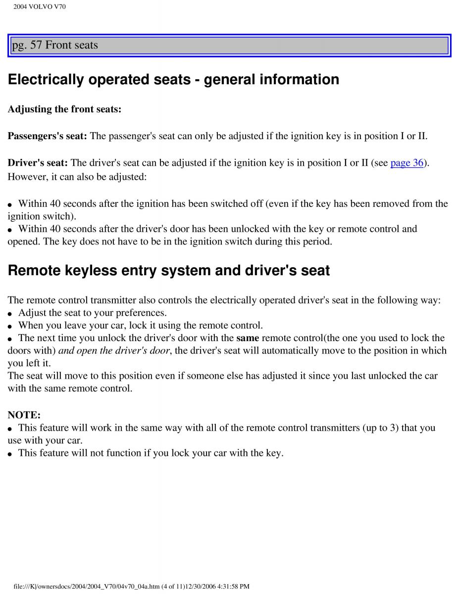 manual  Volvo V70 II 2 owners manual / page 86