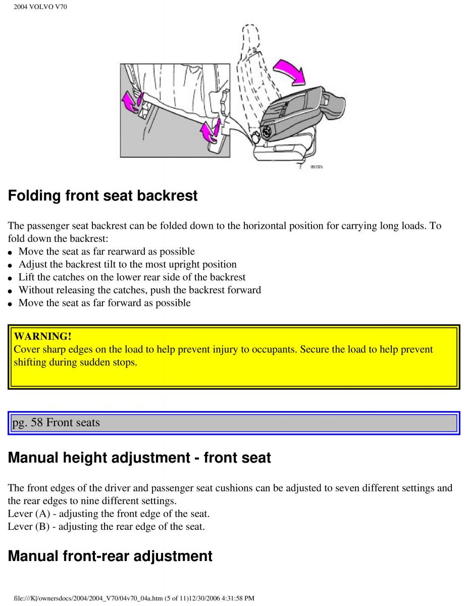 manual  Volvo V70 II 2 owners manual / page 87