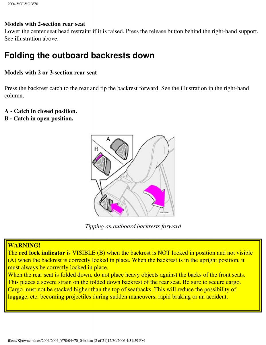 manual  Volvo V70 II 2 owners manual / page 95