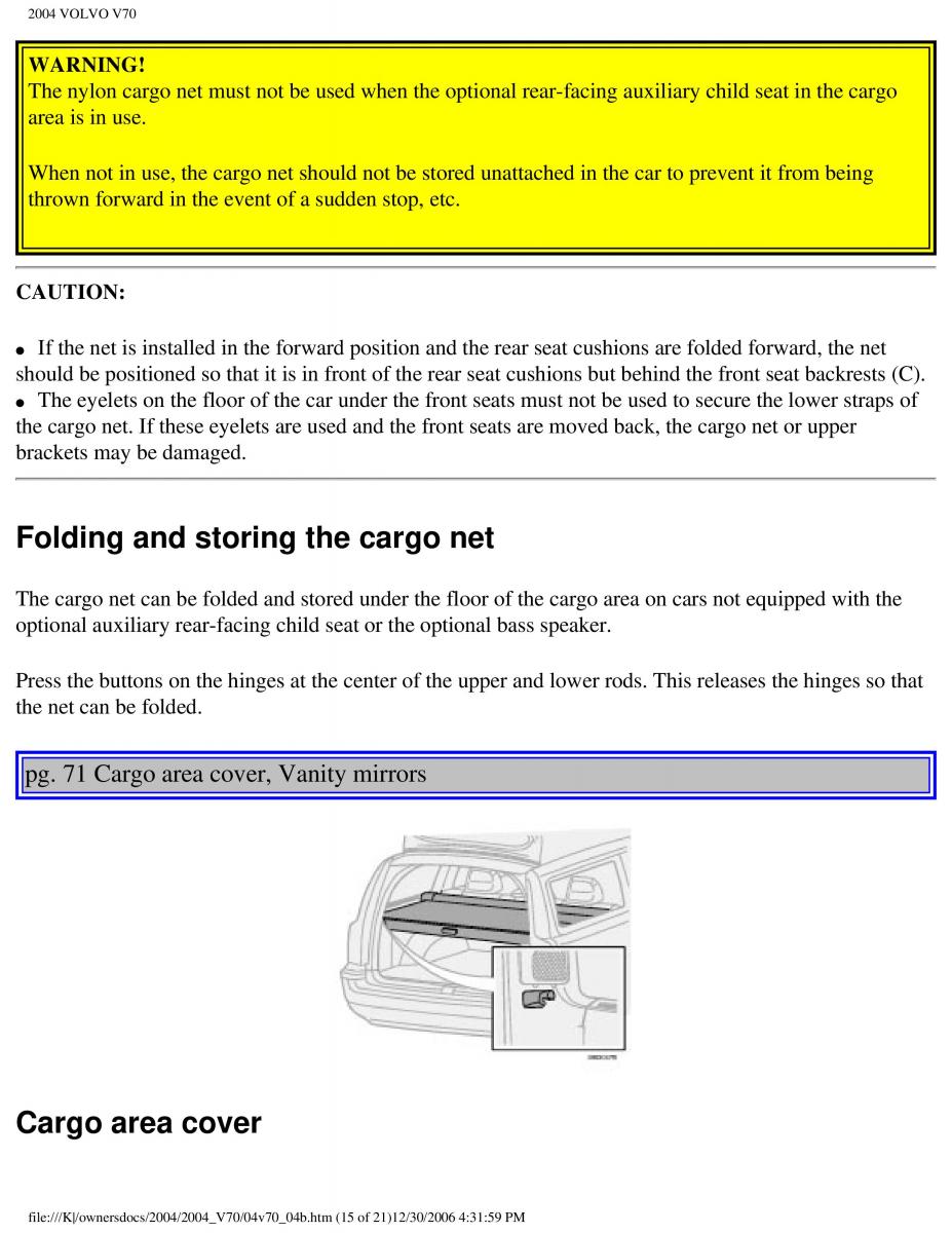 manual  Volvo V70 II 2 owners manual / page 108