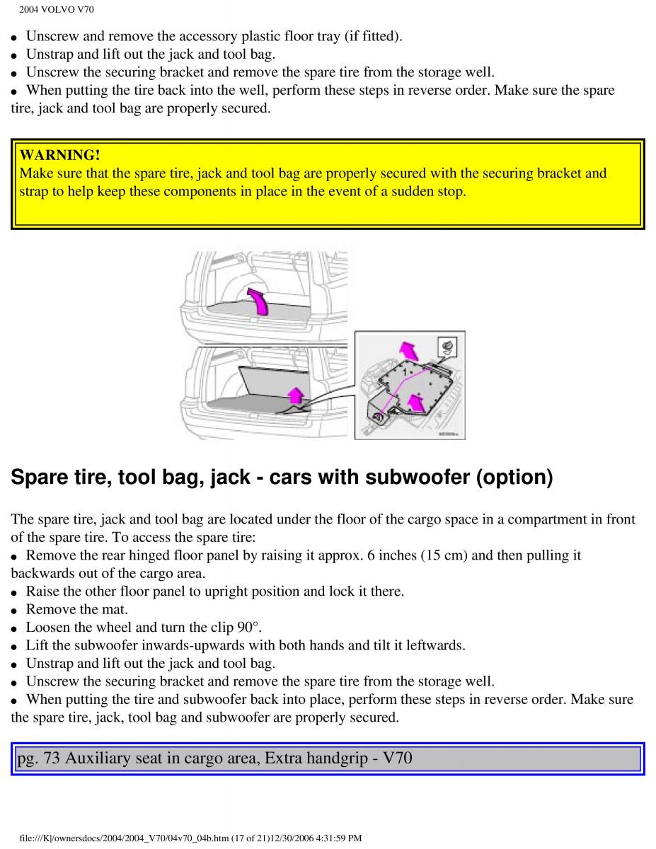 manual  Volvo V70 II 2 owners manual / page 110