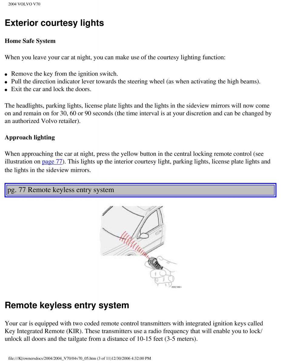 manual  Volvo V70 II 2 owners manual / page 117