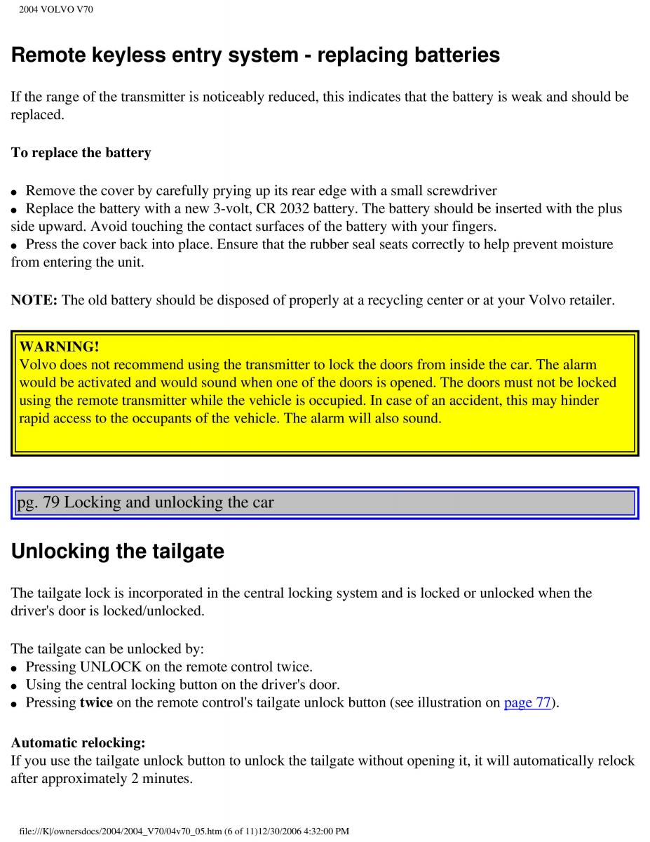 manual  Volvo V70 II 2 owners manual / page 120