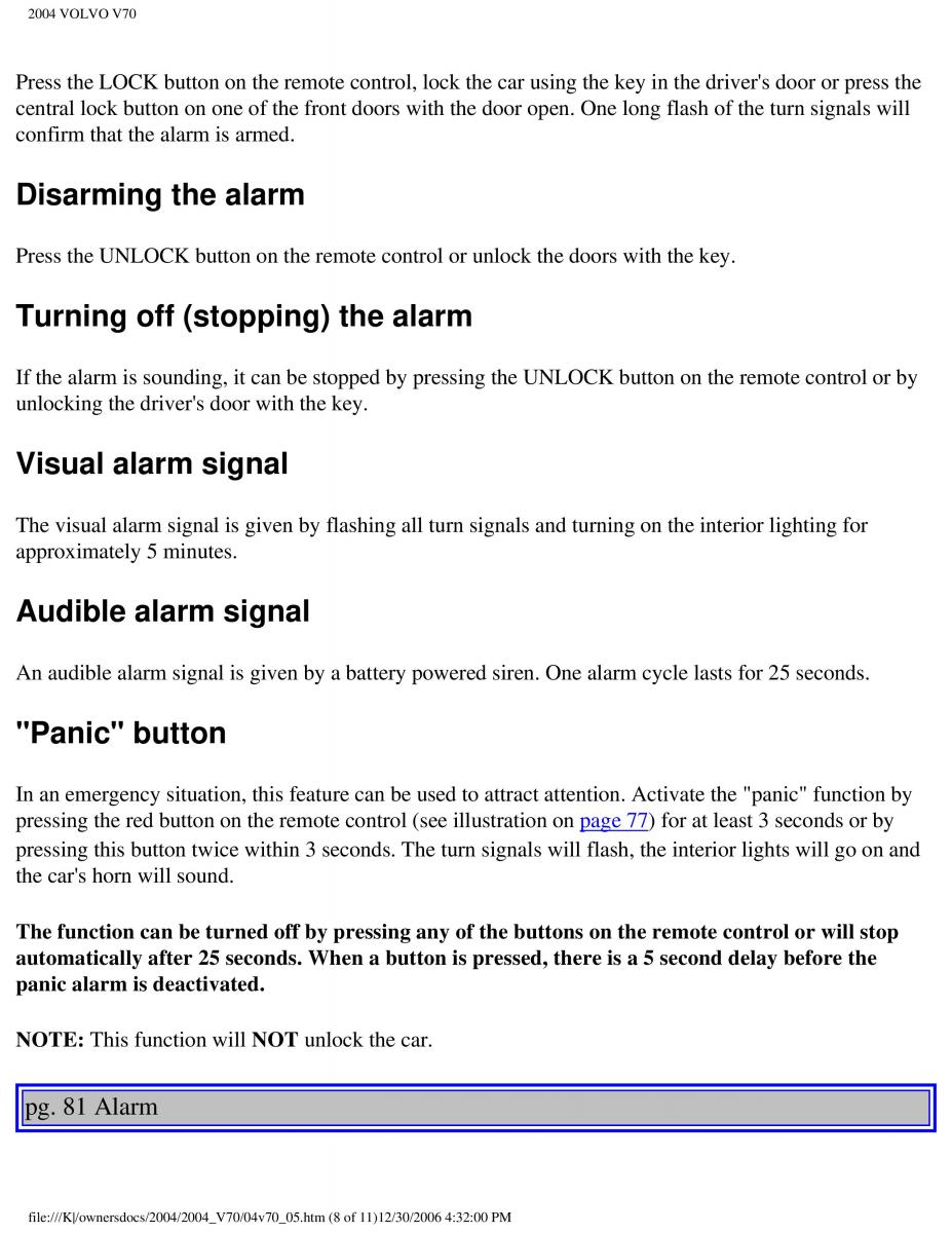 manual  Volvo V70 II 2 owners manual / page 122