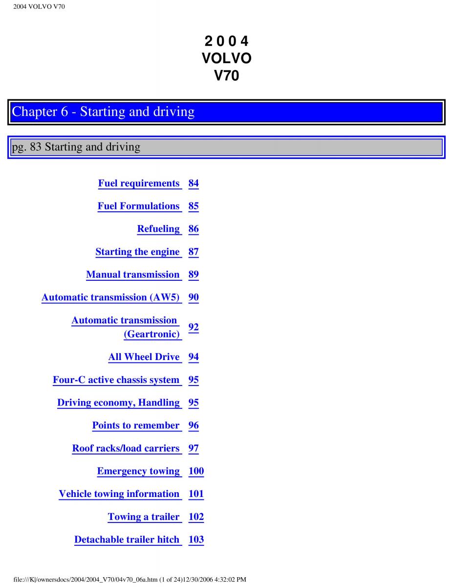 manual  Volvo V70 II 2 owners manual / page 126