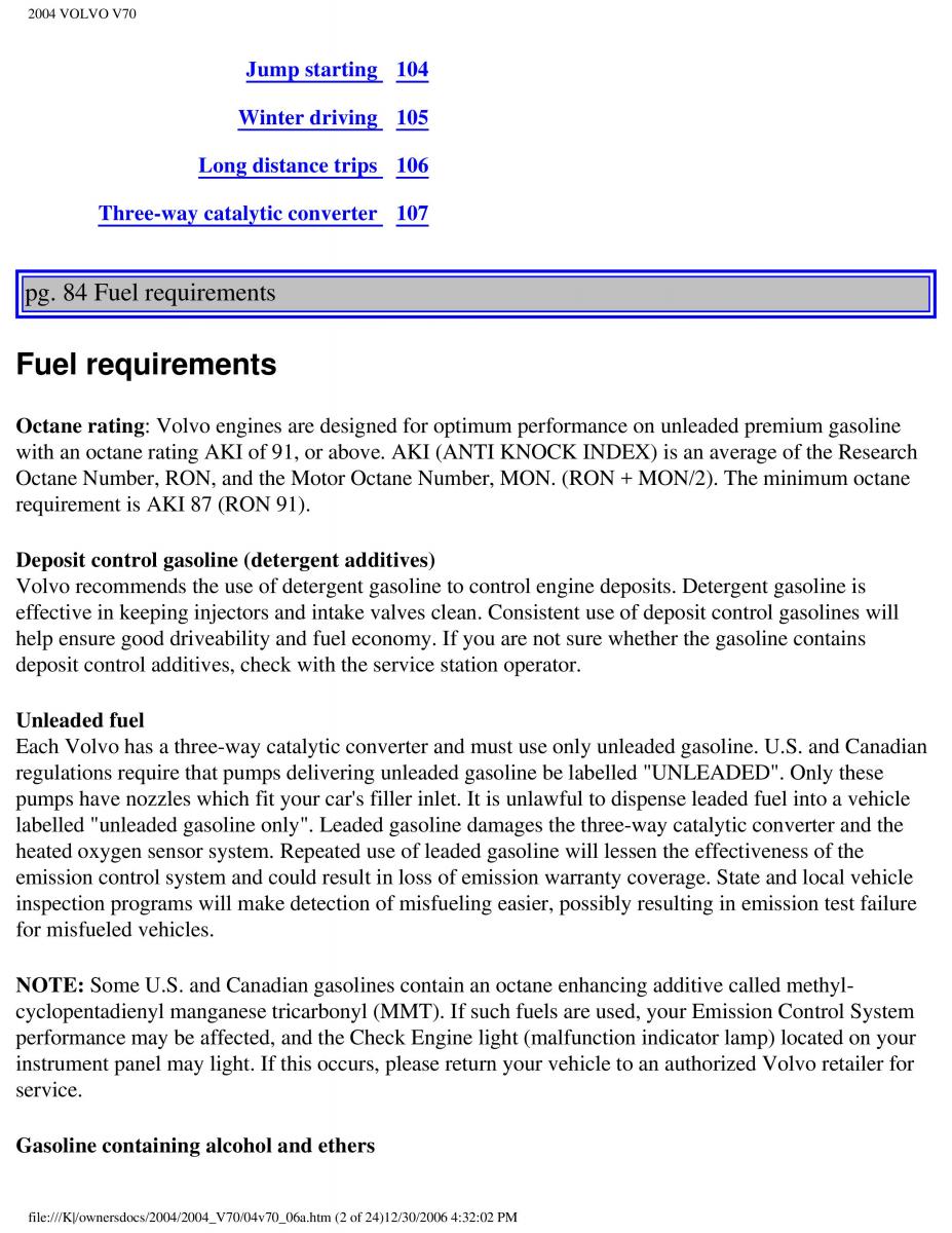 manual  Volvo V70 II 2 owners manual / page 127