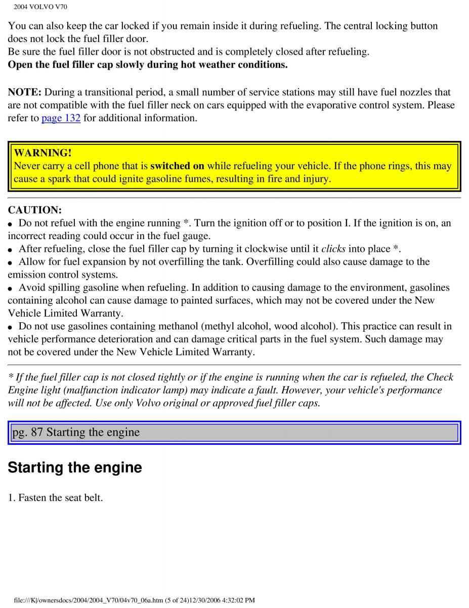 manual  Volvo V70 II 2 owners manual / page 130