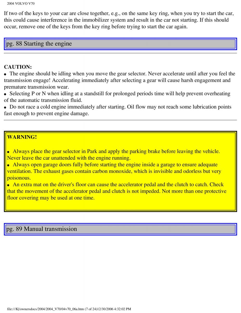 manual  Volvo V70 II 2 owners manual / page 132