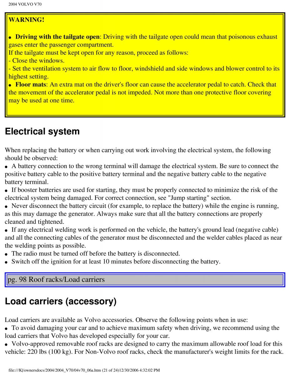 Volvo V70 II 2 owners manual / page 146