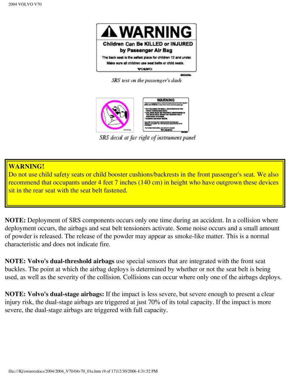 Volvo V70 II 2 owners manual / page 15