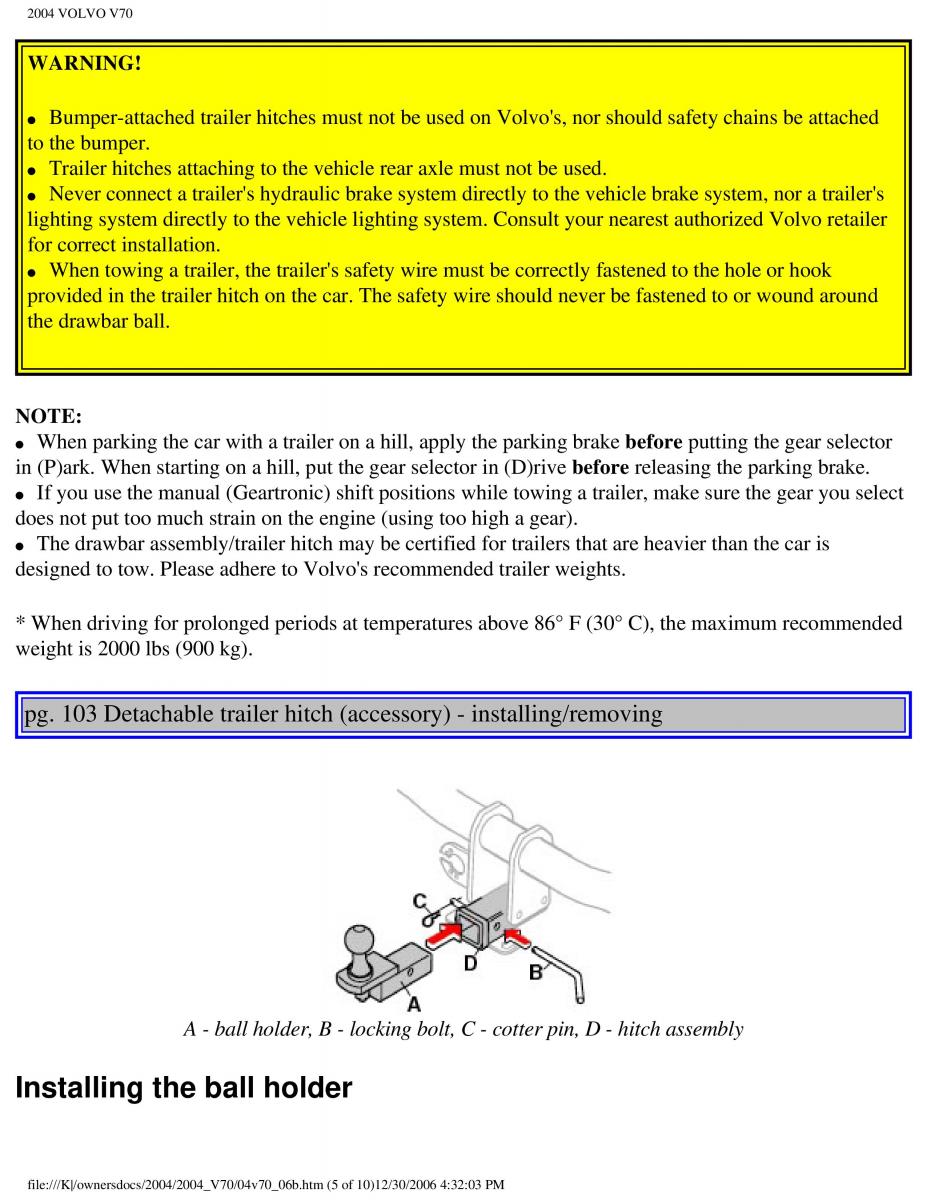 manual  Volvo V70 II 2 owners manual / page 154