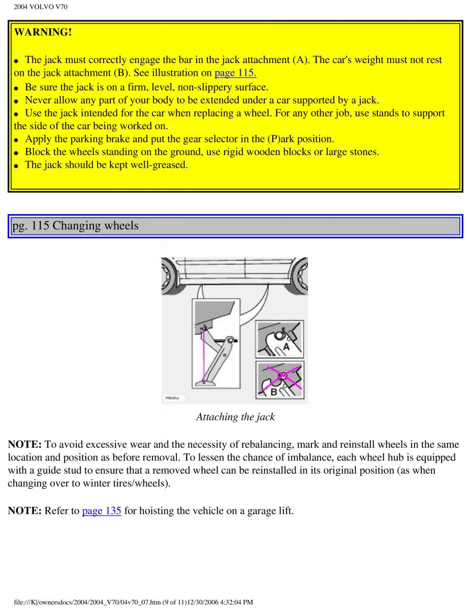 manual  Volvo V70 II 2 owners manual / page 168