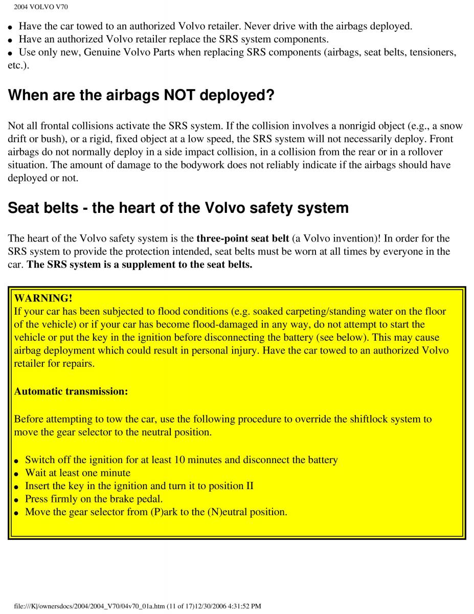 manual  Volvo V70 II 2 owners manual / page 17