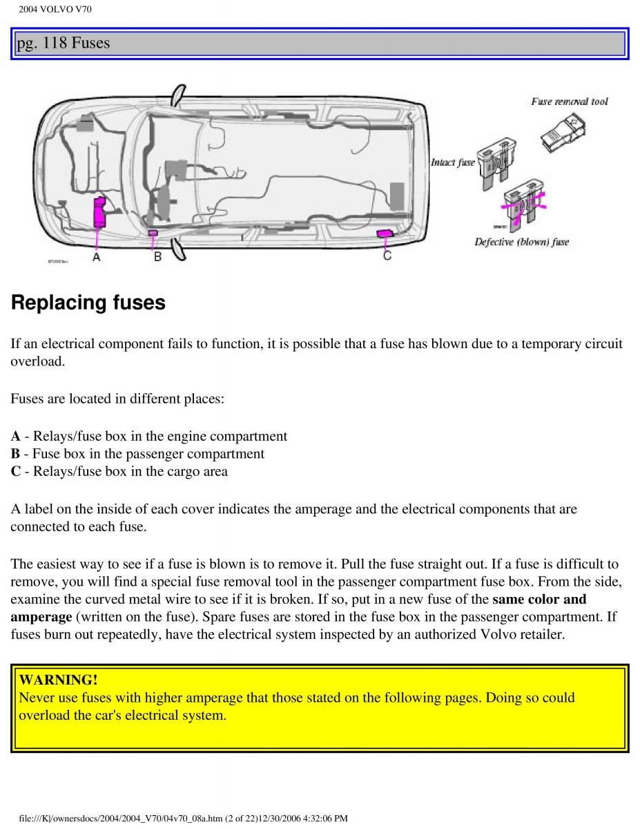 manual  Volvo V70 II 2 owners manual / page 172