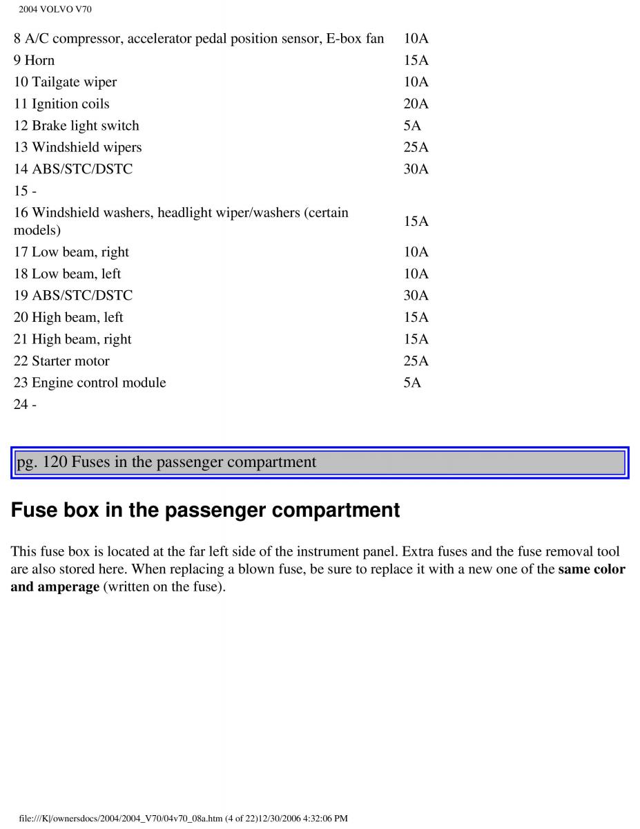 manual  Volvo V70 II 2 owners manual / page 174