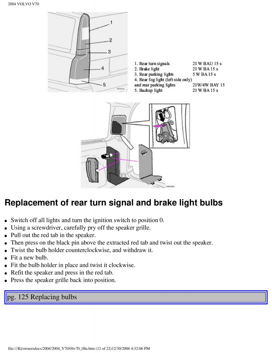 manual  Volvo V70 II 2 owners manual / page 182