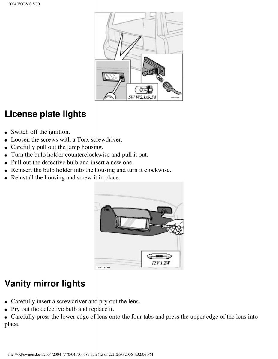 manual  Volvo V70 II 2 owners manual / page 185