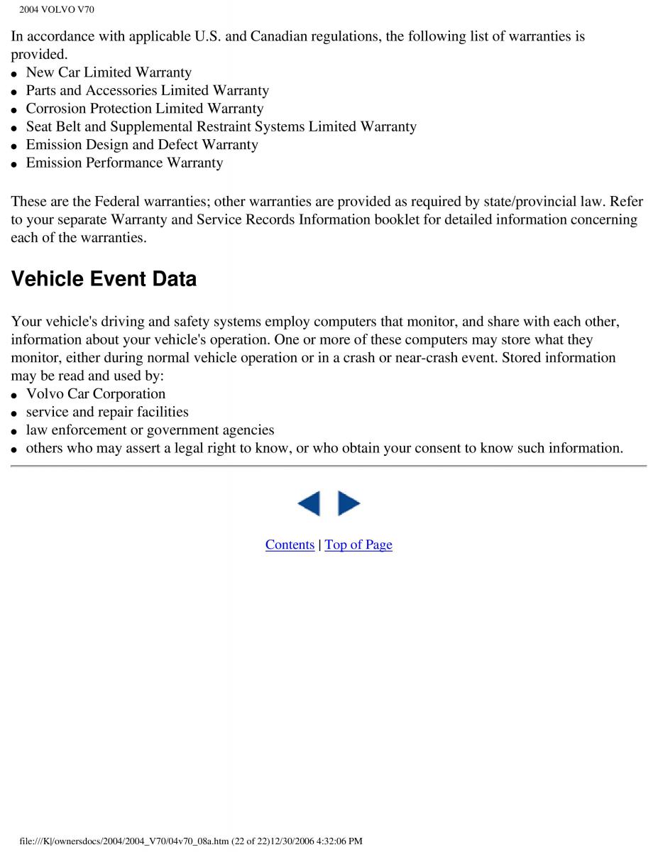 manual  Volvo V70 II 2 owners manual / page 192