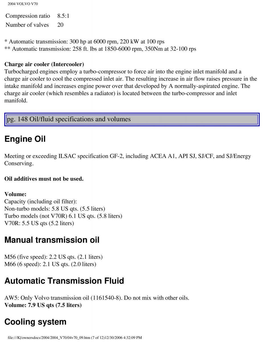 manual  Volvo V70 II 2 owners manual / page 215