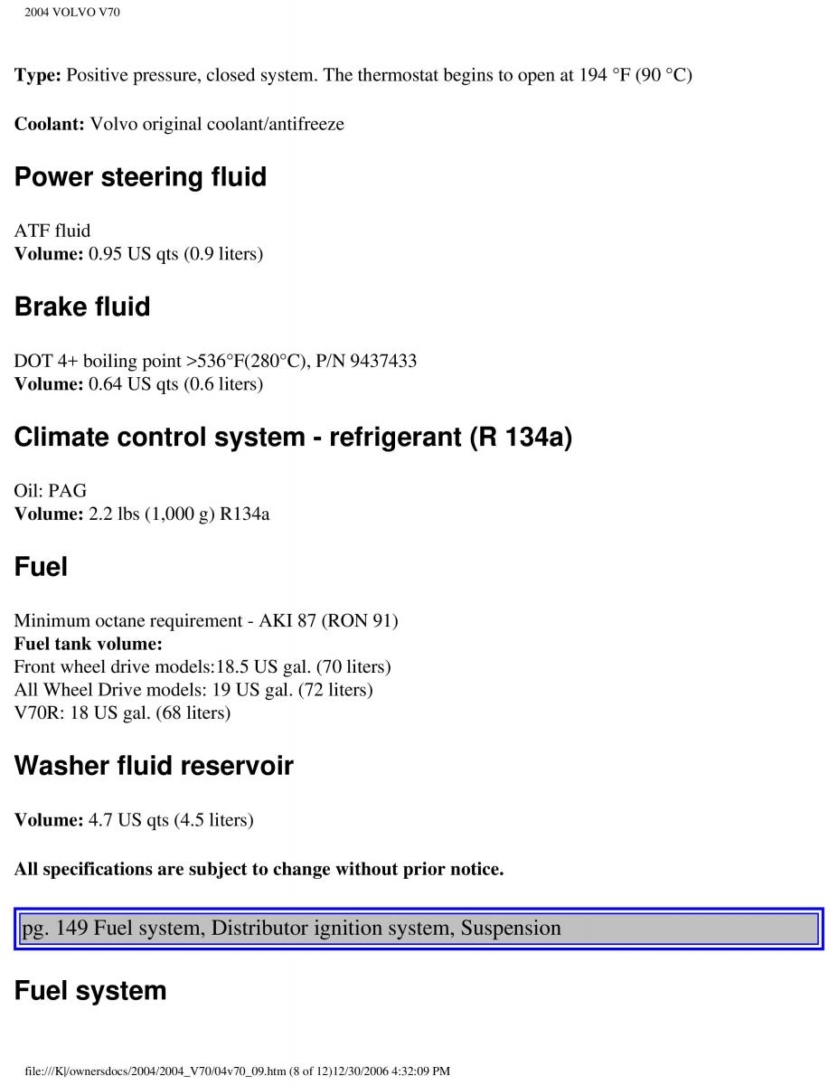 manual  Volvo V70 II 2 owners manual / page 216