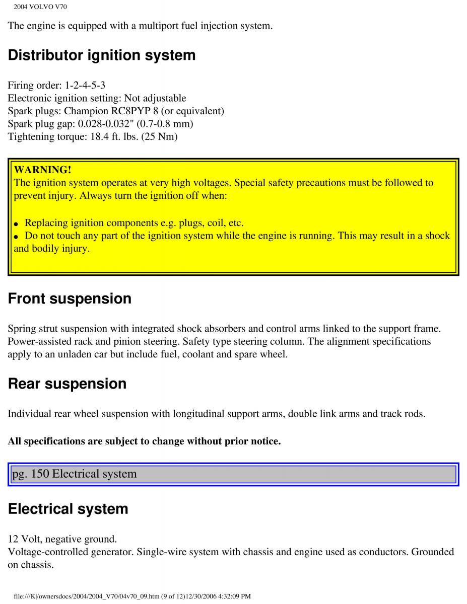 manual  Volvo V70 II 2 owners manual / page 217