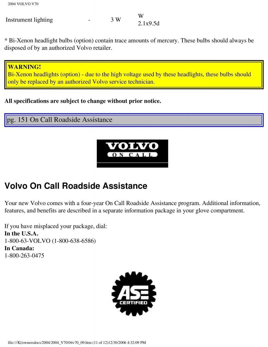 manual  Volvo V70 II 2 owners manual / page 219