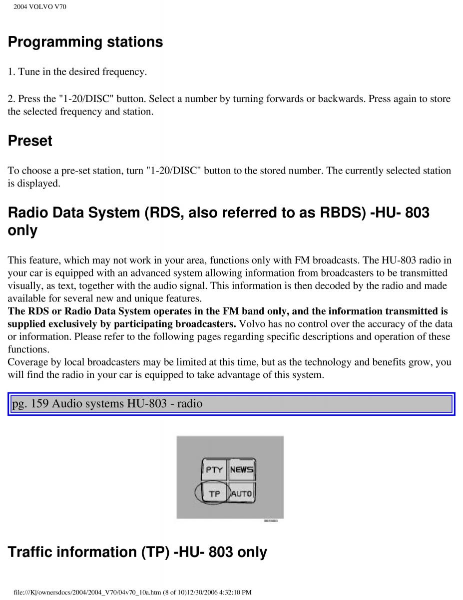 manual  Volvo V70 II 2 owners manual / page 228